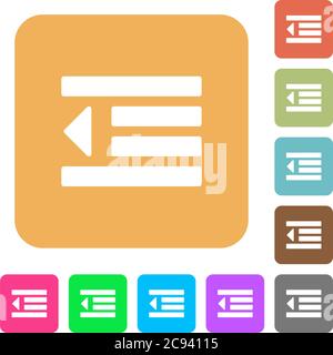 Decrease text indentation flat icons on rounded square vivid color backgrounds. Stock Vector