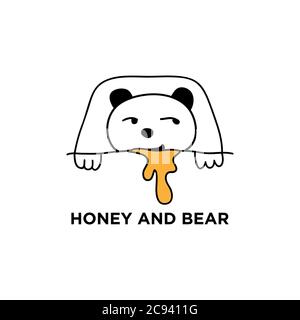 Hand drawn honey bear logo design inspirations with line art logo concept Stock Vector