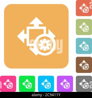 Size settings flat icons on rounded square vivid color backgrounds. Stock Vector