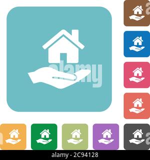 Home insurance white flat icons on color rounded square backgrounds Stock Vector