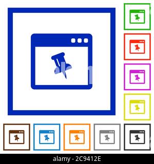 Application pin flat color icons in square frames on white background Stock Vector