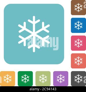 Single snowflake flat framed icons white flat icons on color rounded square backgrounds Stock Vector