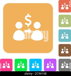 Send dollars flat icons on rounded square vivid color backgrounds. Stock Vector