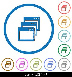Cascade window view mode flat color vector icons with shadows in round outlines on white background Stock Vector