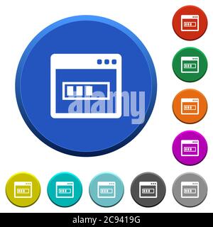 Application installing round color beveled buttons with smooth surfaces and flat white icons Stock Vector