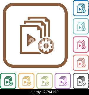 Playlist settings simple icons in color rounded square frames on white background Stock Vector