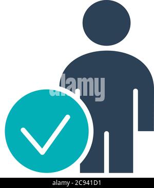 User with tick checkmark colored icon. Human verification, authentication symbol Stock Vector