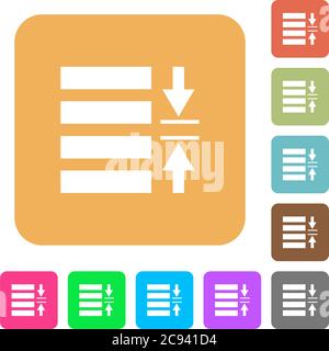 Adjust line spacing flat icons on rounded square vivid color backgrounds. Stock Vector