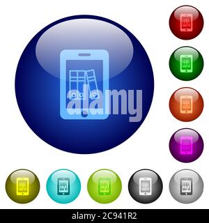 Mobile office icons on round color glass buttons Stock Vector