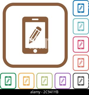 Smartphone memo simple icons in color rounded square frames on white background Stock Vector