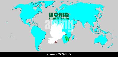 Vector Illustration of World Humanitarian Day. August 19. earth pigeon or dove and palm concept design. Stock Vector