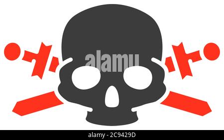 Pirate skull with crossed swords colored icon. Warning of death, danger symbol Stock Vector