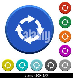 Rotate right round color beveled buttons with smooth surfaces and flat white icons Stock Vector