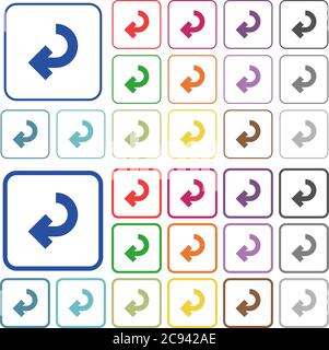 Return arrow color flat icons in rounded square frames. Thin and thick versions included. Stock Vector