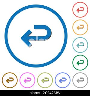 Back arrow flat color vector icons with shadows in round outlines on white background Stock Vector