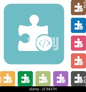 Plugin developing white flat icons on color rounded square backgrounds Stock Vector