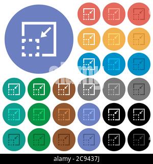 Minimize element multi colored flat icons on round backgrounds. Included white, light and dark icon variations for hover and active status effects, an Stock Vector