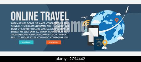 Online travel web banner template design. Flat design style Online travel web banner vector illustration design Stock Vector