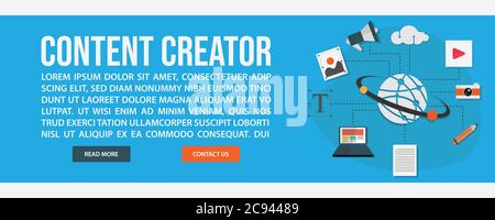 Content creator web banner template. Flat design style Content creator web banner vector illustration design Stock Vector