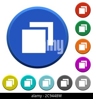 Overlapping elements round color beveled buttons with smooth surfaces and flat white icons Stock Vector