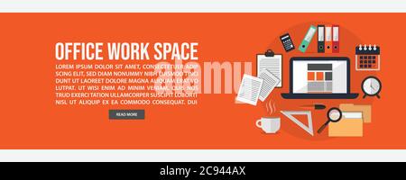 Work space web banner template design. Flat design style Work space web banner vector illustration design Stock Vector