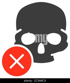 Skull with cross checkmark colored icon. Bone structure of the head, cranium symbol Stock Vector
