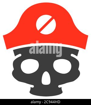 Skull with pirate captain hat colored icon. Tattoo sketch, cranium symbol Stock Vector