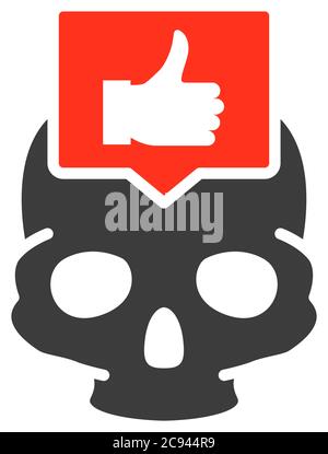 Skull with thumb up in speech bubble colored icon. Bone structure of the head, cranium symbol Stock Vector