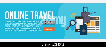 Online travel web banner template design. Flat design style Online travel web banner vector illustration design Stock Vector