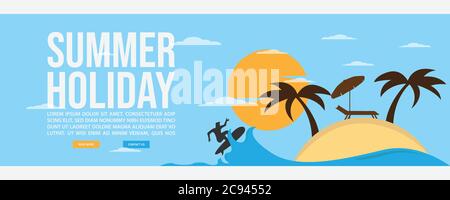 Summer holiday web banner template design. Flat design style summer holiday web banner vector illustration design Stock Vector