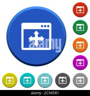Move window round color beveled buttons with smooth surfaces and flat white icons Stock Vector