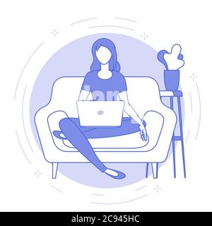 Young woman is working outsourced. Stock Vector