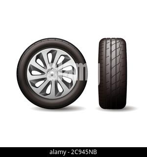 Realistic shining disk car wheel tyre isolated vector illustration Stock Vector