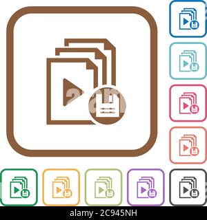 Save playlist simple icons in color rounded square frames on white background Stock Vector
