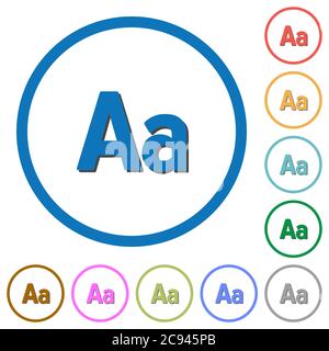 Font size flat color vector icons with shadows in round outlines on white background Stock Vector
