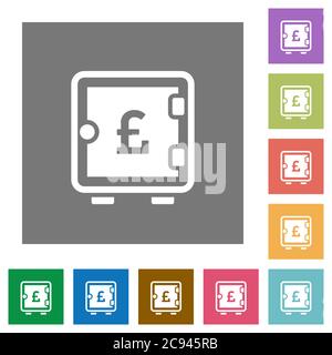 Pound strong box flat icons on simple color square backgrounds Stock Vector