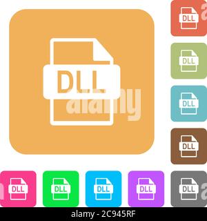 DLL file format flat icons on rounded square vivid color backgrounds. Stock Vector