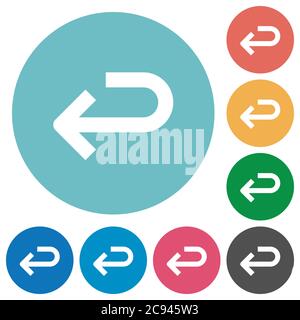 Back arrow flat white icons on round color backgrounds Stock Vector