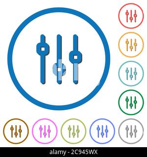 Vertical adjustment flat color vector icons with shadows in round outlines on white background Stock Vector