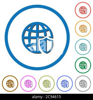 Internet security flat color vector icons with shadows in round outlines on white background Stock Vector