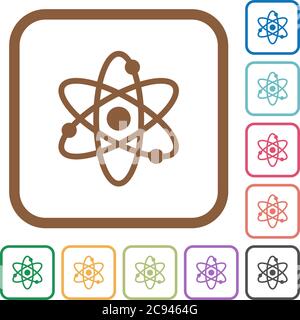 Atom simple icons in color rounded square frames on white background Stock Vector