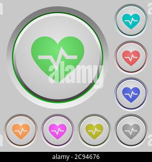 Heartbeat color icons on sunk push buttons Stock Vector