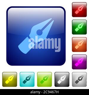 Vector pen icons in rounded square color glossy button set Stock Vector