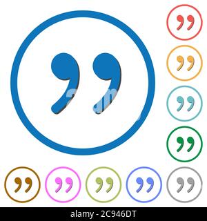 Quotation mark flat color vector icons with shadows in round outlines on white background Stock Vector