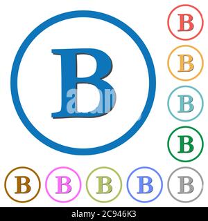 Bold font type flat color vector icons with shadows in round outlines on white background Stock Vector