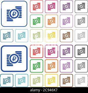 Ruble coins color flat icons in rounded square frames. Thin and thick versions included. Stock Vector