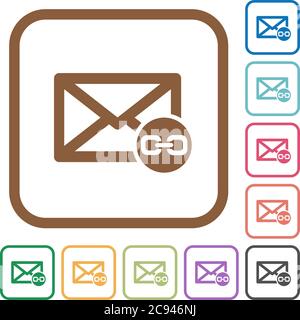 Mail attachment simple icons in color rounded square frames on white background Stock Vector