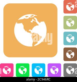 Earth flat icons on rounded square vivid color backgrounds. Stock Vector