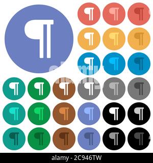 Text paragraph multi colored flat icons on round backgrounds. Included white, light and dark icon variations for hover and active status effects, and Stock Vector
