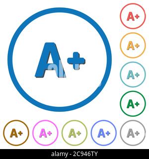 Increase font size flat color vector icons with shadows in round outlines on white background Stock Vector